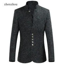 ZhenZhou Blazer Men 2017 Autumn New Style Stand Collar Male Blazer Slim Fit Mens Blazer Jacket Plus Size M-5XL 6XL High Quality