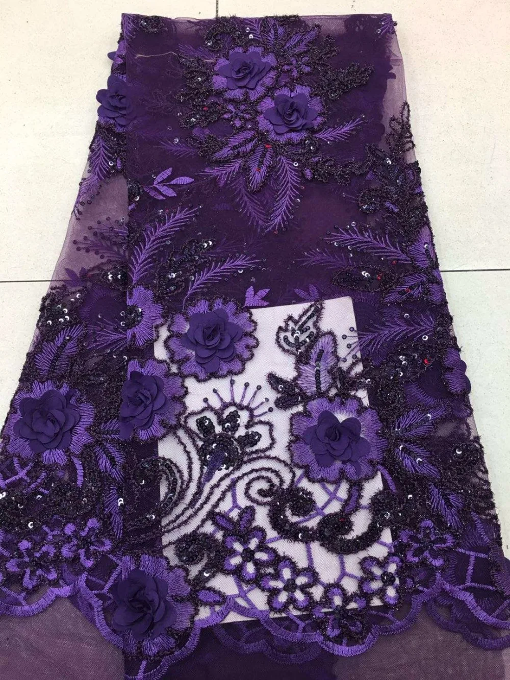 

Latest 3d flower lace embroidered fabric with beads bridal tulle lace wholesale nigerian french lace fabric for wedding