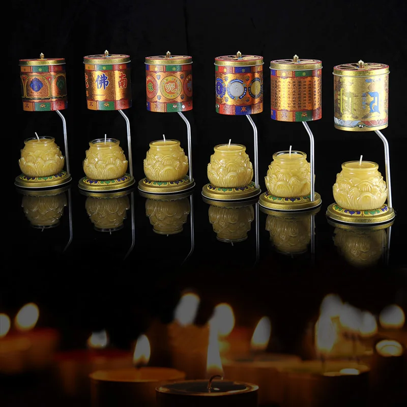 

Fire Operated Prayer Wheel With 1 Butter Candle, 6 Designs(Mantra) To Choose, Buddha Supply For Daily Pray Or For Buddha-Worship
