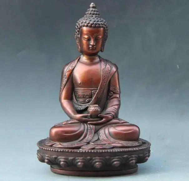 

S02483 Tibet Buddhism Temple Red Copper Bronze Sakyamuni Tathagata RuLai Buudha Statue (B0413)