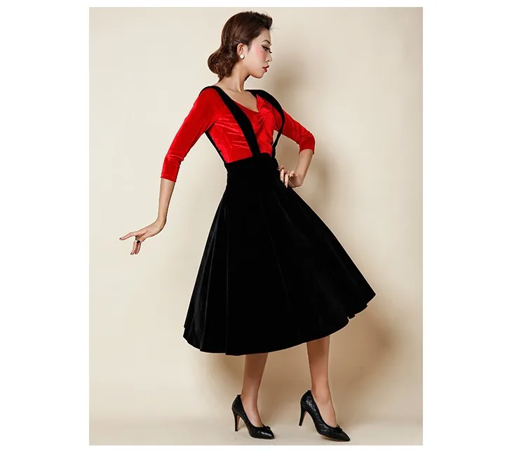 40-Женская винтажная черная бархатная юбка-подтяжки, 50 s, плюс размер, 4xl, faldas, Комбинезоны на подтяжках, юбки-рокабилли Пинап