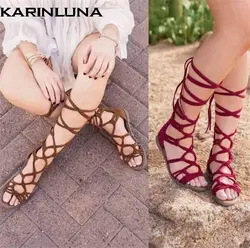 Karinluna/кросс-ремешок пляжные босоножки для отдыха летние большие размеры 35–43 плоские сандалии модные сандалии в римском стиле «Гладиатор»