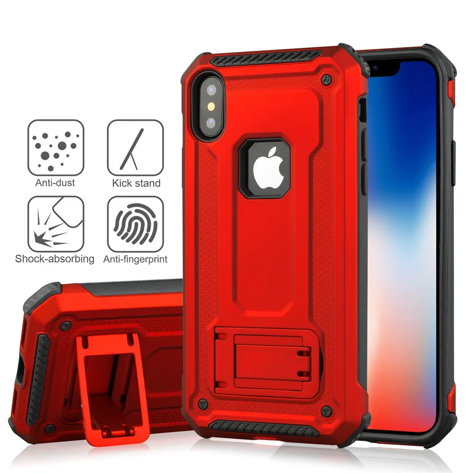 

For iPhone X Hybrid Dual Layer Hard TPU+PC Kickstand Phone Case For iPhone XS Max XR X 7 8 Plus 6 6S Shockproof Anti Slip Cover