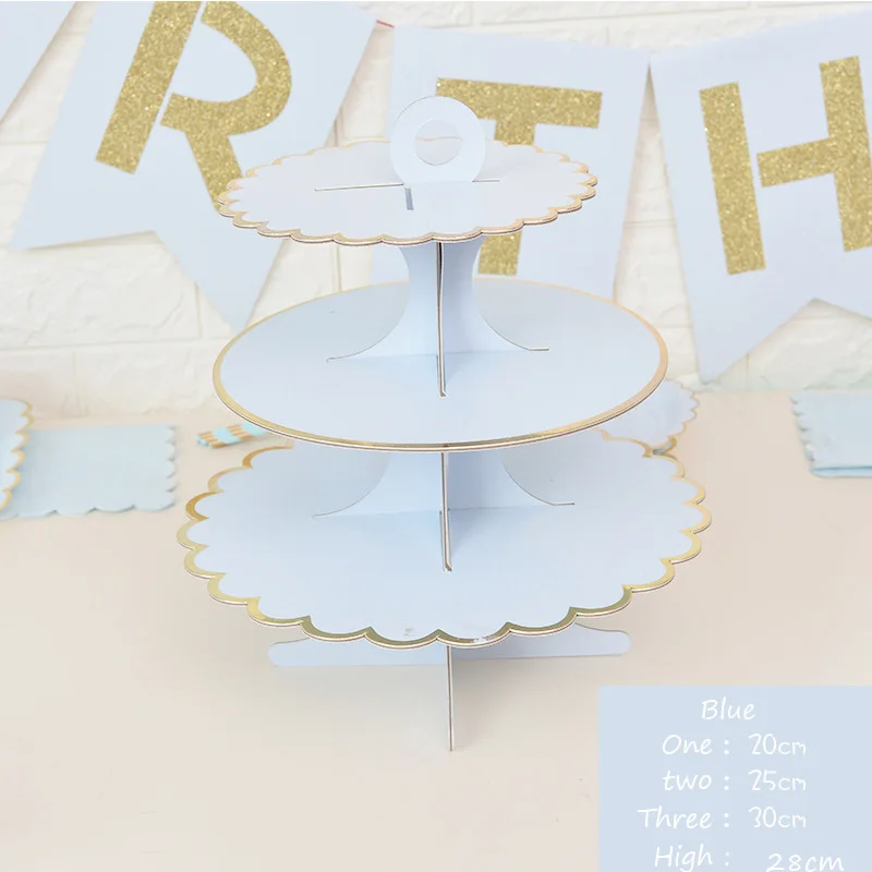 Paper Cake Rack Stand Tea Time Cupcake Pink Blue Mint Green Plate Holder Wedding Birthday Party Baby Shower Decoration 30*35CM