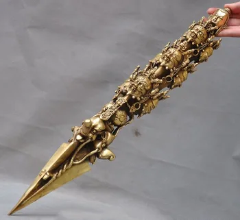 

christmas Tibet Buddhism Brass Vajrakilaya Buddha Head Puba Vajra Phurpa Dagger Talisman New Year