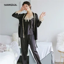 Осенняя пижама из искусственного шелка Stes женская зимняя шелковая рубашка с длинными рукавами три комплекта женские ночные рубашки Пижама для сна Lounge MS