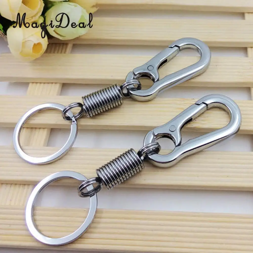 MagiDeal 10 Pcs Stainless Steel Spring Gourd Buckle Carabiner Keychain Waist Belt Clip Anti-lost Buckle Retractable Keyring