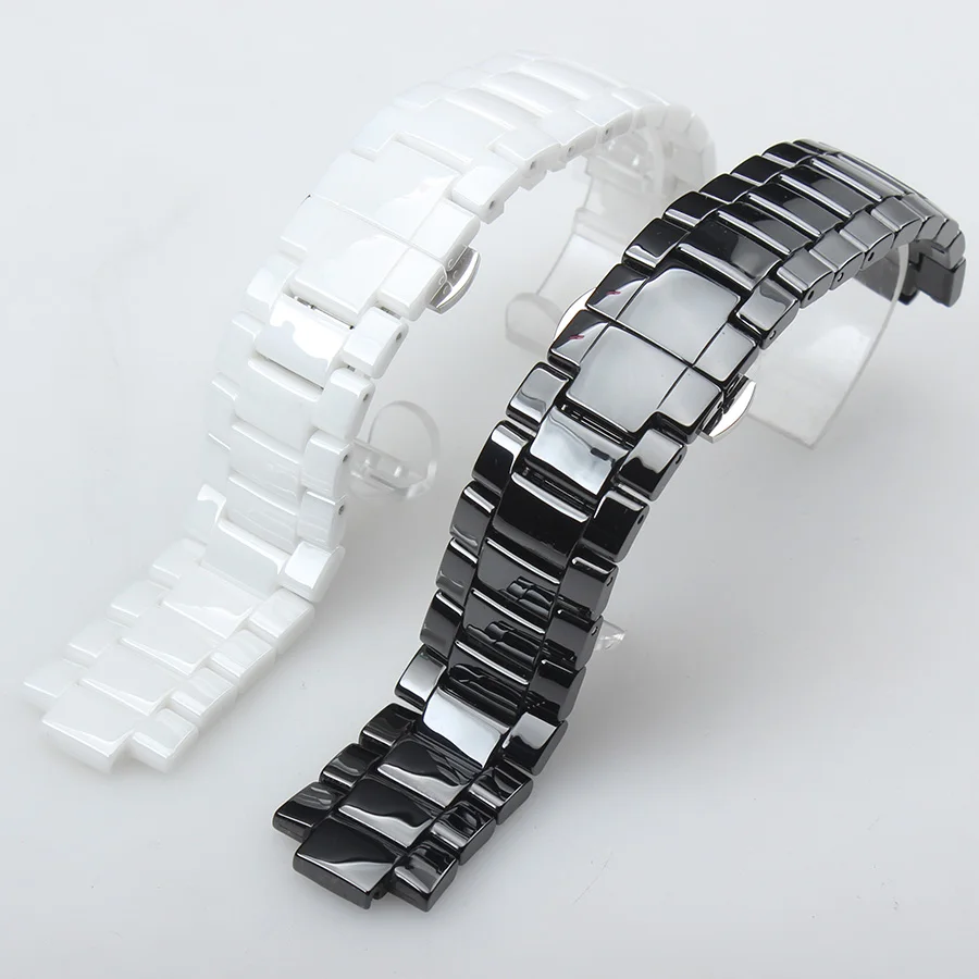 

Hig quality Ceramic Watchband White Black Convex Mouth Bracelet with Push-button Hidden for AR1424 AR1440 18*9mm 22*11mm