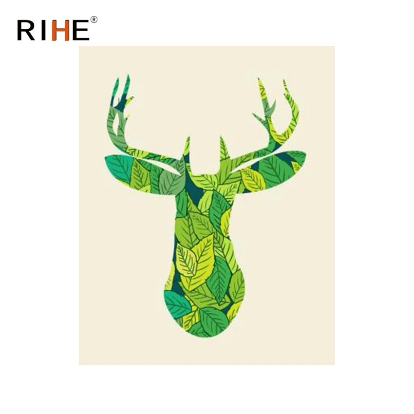 

RIHE Green Dear Diy Painting By Numbers Green Leaves Oil Painting On Canvas Animal Hand Painted Cuadros Decoracion Acrylic Paint