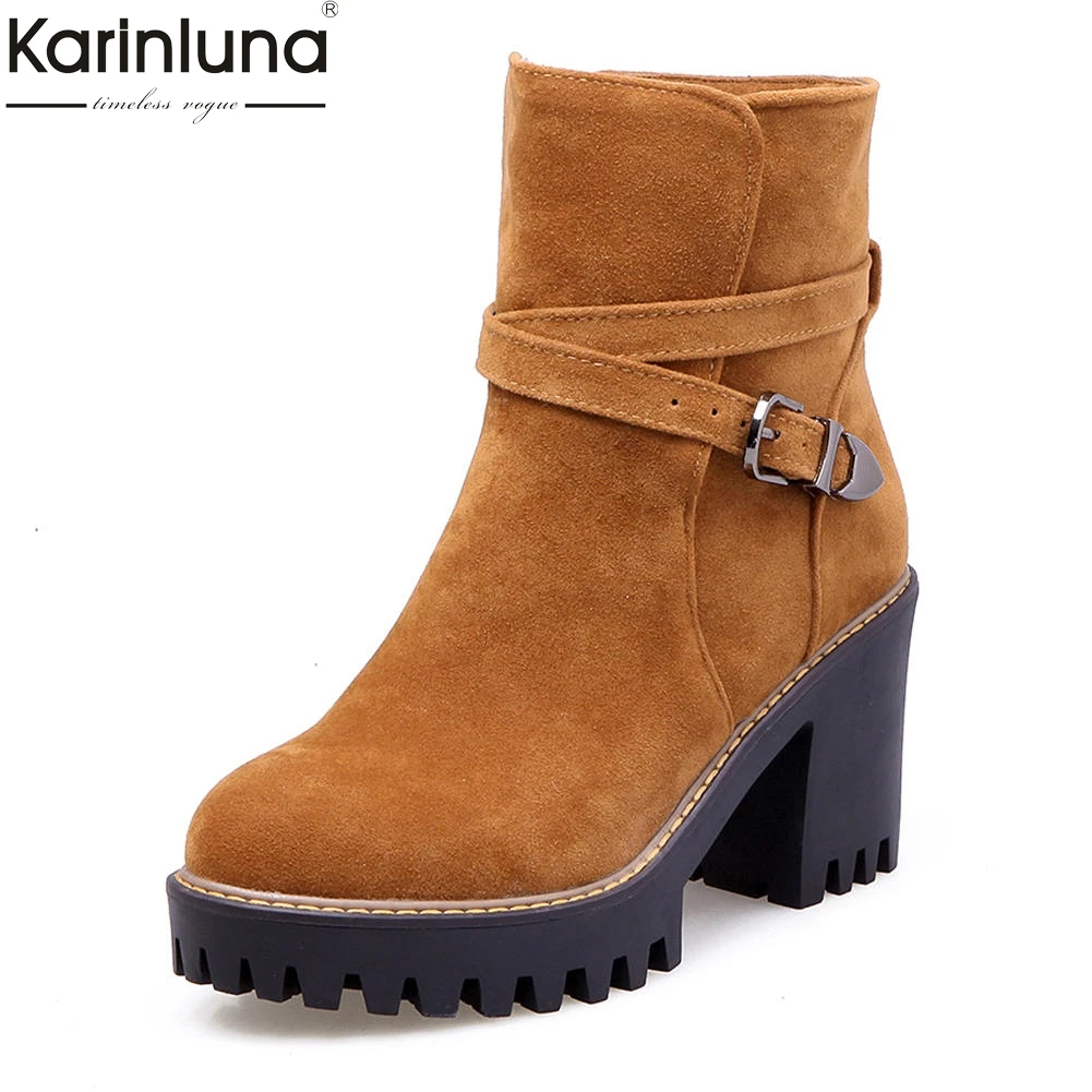 

Karinluna 2018 large size 33-43 dropship autumn winter Women's Shoes Woman high heels platform buckle woman motorcycle boots