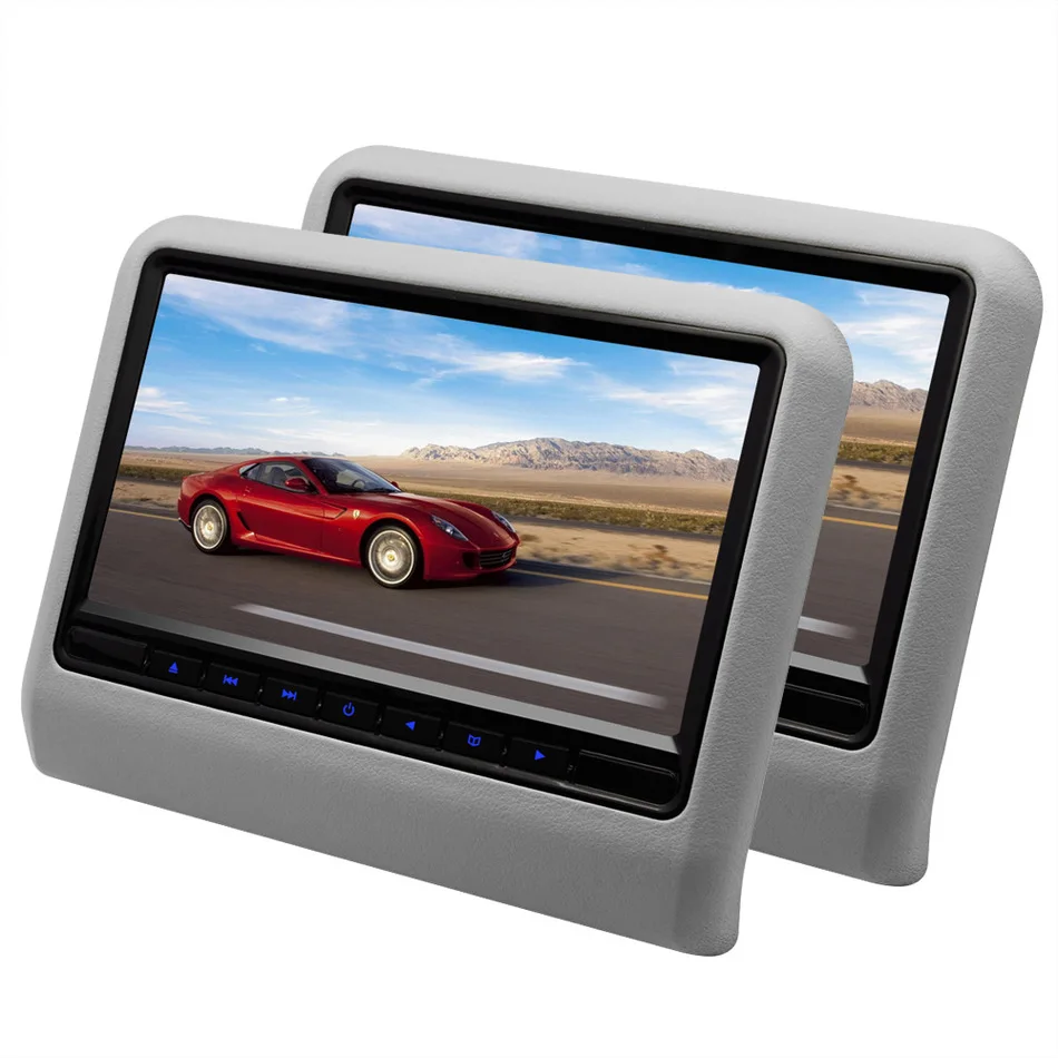 

2 Pieces 10 Inch Car Headrest DVD Player Monitor With 800x480 Screen Built-in Speaker Support USB SD Games Remote Control Gray