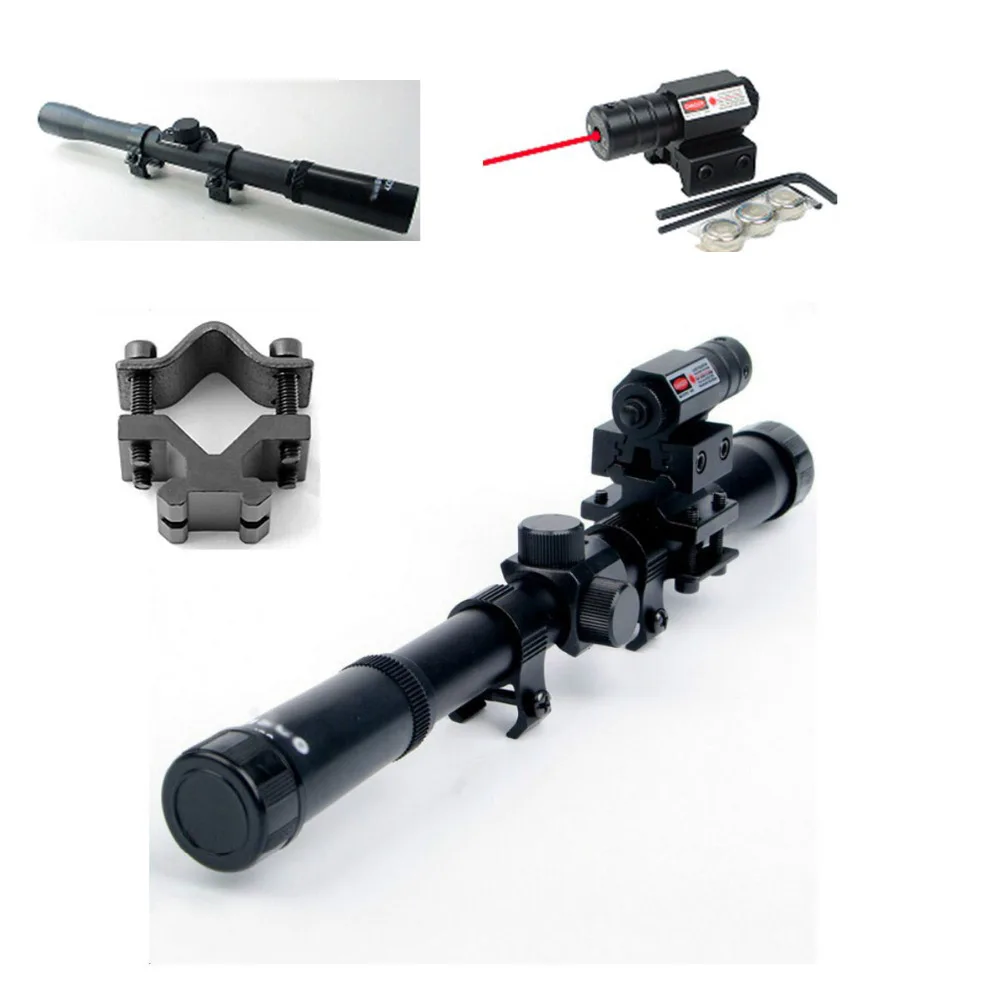 

4x20 Hunting Air Gun Optics Scope Riflescope Telescope + Red Laser Sight + 20mm Mount For 22 Caliber Rifles Airsoft Guns Weapon