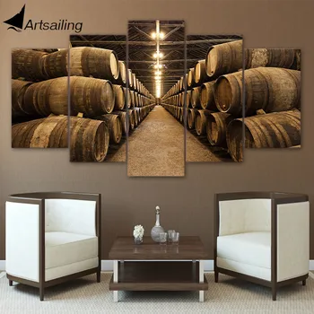 

Artsailing 5 Canvas Winery Warehouse Picture Underground Cellar Canvas Prints Wooden Wine Barrel Painting Poster For Bar Decor