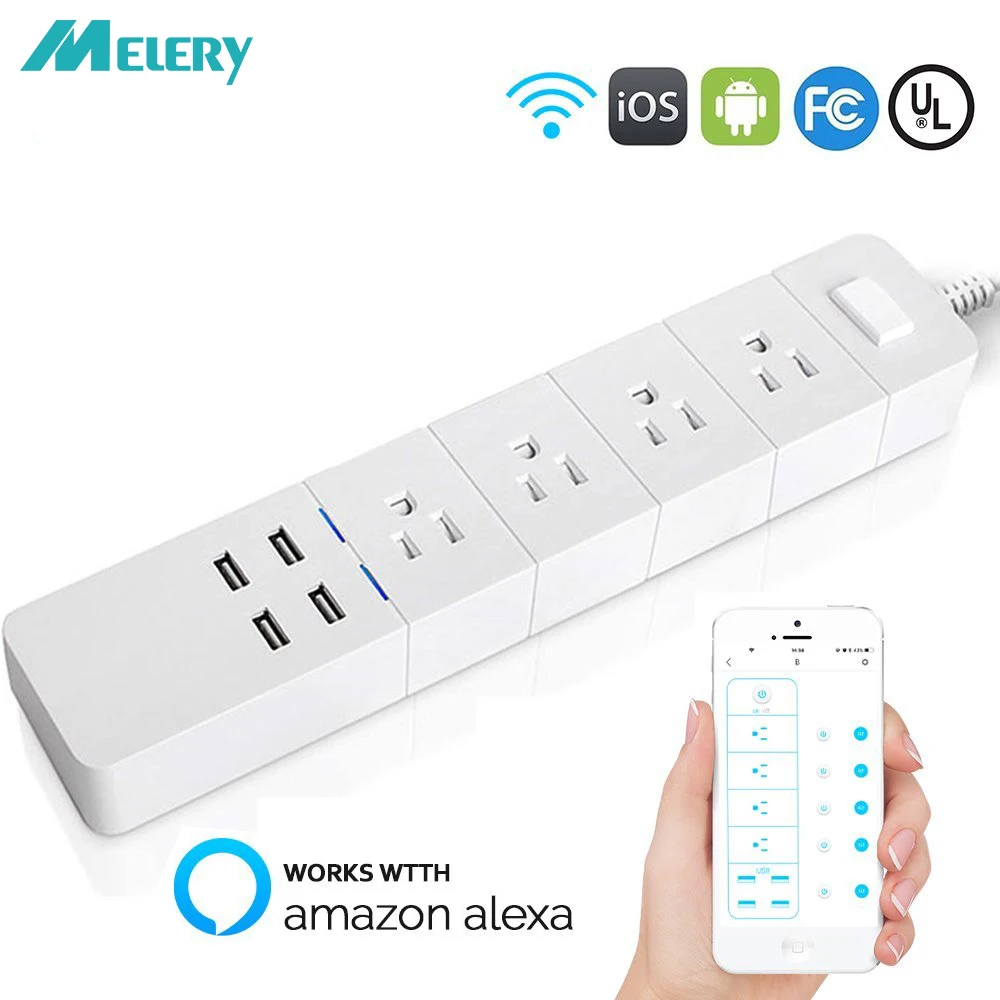 

Power Strip Wifi Smart Outlets Surge Protector 4 US AC Plug Socket with USB Homekit 1.8m Extension Cord for Alexa Google Home