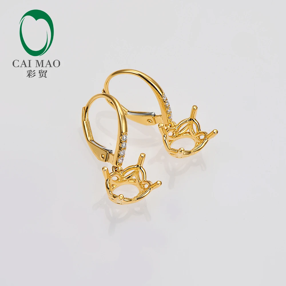 Caimao 7x9mm Oval Cut Solid 14kt Yellow Gold Leverback Semi Mount Earrings Settings