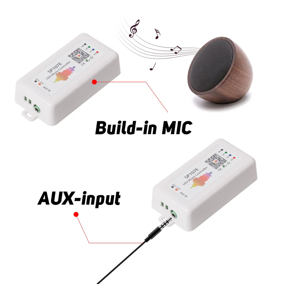 Controladora SP107e Bluetooth Fita LED RGB Digital 2811 2812 2815 6803 VU Endereçada 5-24V - Planet Iluminação e Variedades