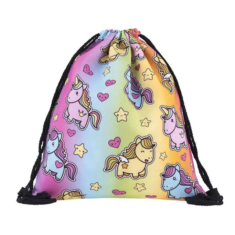 

New Women Unicorn Backpack 3D Printing School Bag for Girls Youth Soft Drawstring Bag Women Travel Softback Mochila Sac A Dos