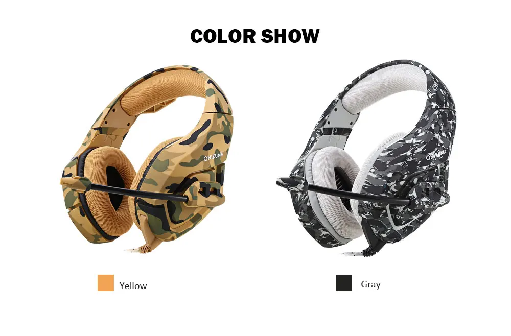 ONIKUMA K1 Stereo Gaming Headset 2.2m Cable Camouflage Appearance Bass Over-ear Headphones with Mic for Computer Game