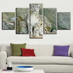 HD печать фотографии животных Home Decor Wall Книги по искусству 5 Панель леопарда и милый Leopard ребенка холст Аннотация плакат модульная рамка