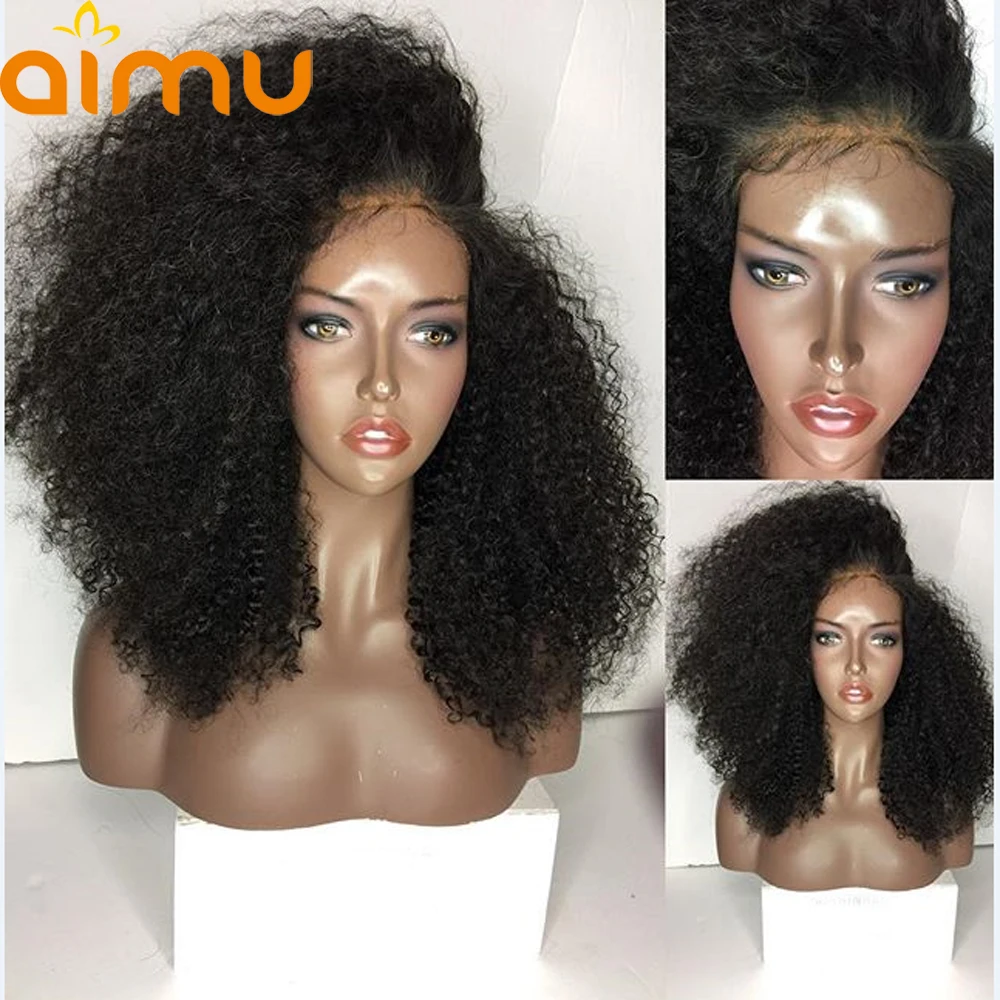

13X6 Pre Plucked Afro Kinky Curly Lace Front Wig With Baby Hair 250 Density Peruvian Virgin Human Hair Wigs For Black Women Aimu