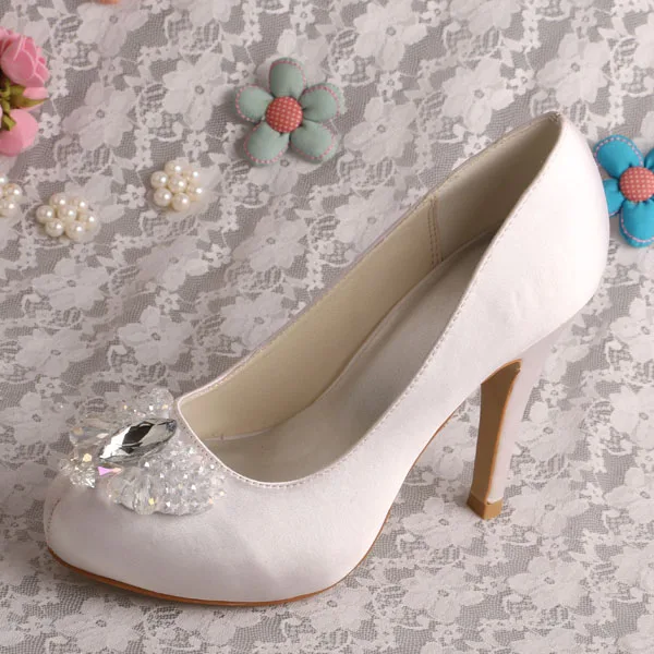 Custom Color and Size High Heel Shoes 10cm Off white Satin Wedding Bridal Platform
