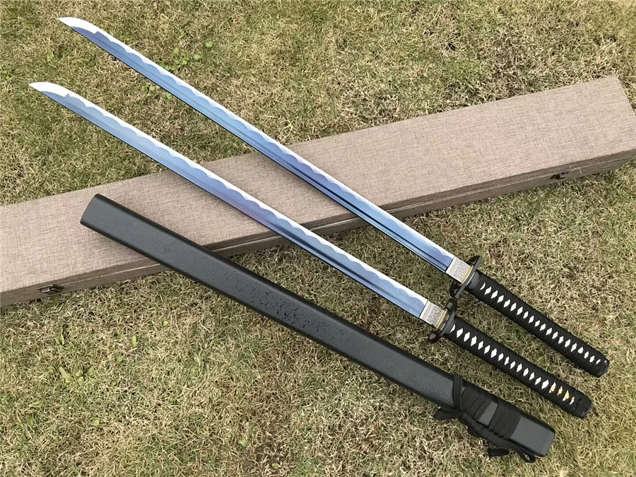 High Quality Set Japanese Ninja Sword Samurai Katana Very Sharp Blue High Manganese Steel Blade