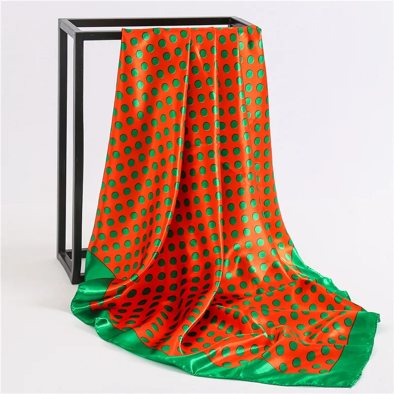 2019 New Women's Square Silk Scarf Ladies Shawls and Wraps Soft Dot Office Small Hair Neck Hijabs Foulard Neckerchief 90*90cm