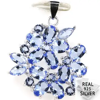 

Guaranteed Real 925 Solid Sterling Silver 3.6g Flower Shape Rich Blue Violet Tanzanite CZ Ladies Pendant 30x26mm