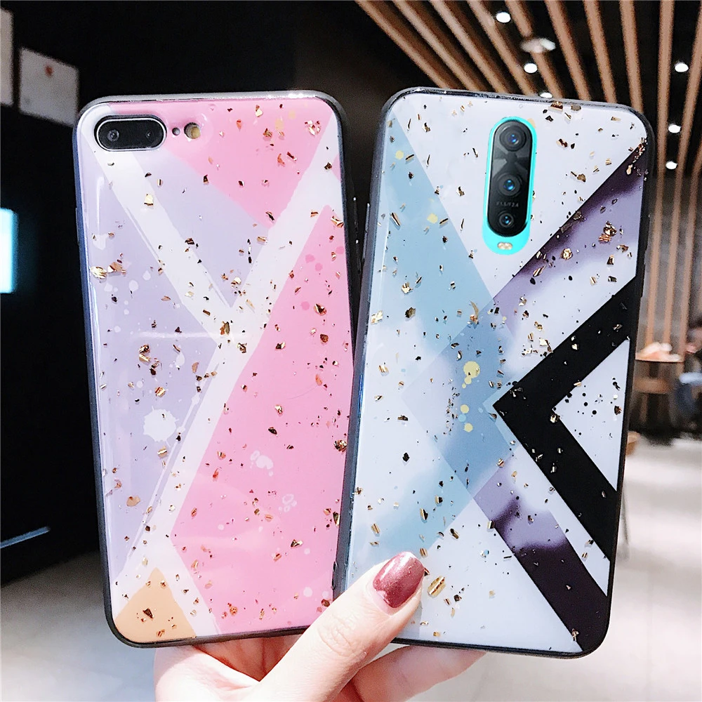 For oppo r15 R15 Dream Glitter Gold Foil Geometric Patterns Phone Case Cover Soft Silicone TPU OPPO R15x K1 R17 r17 Pro |