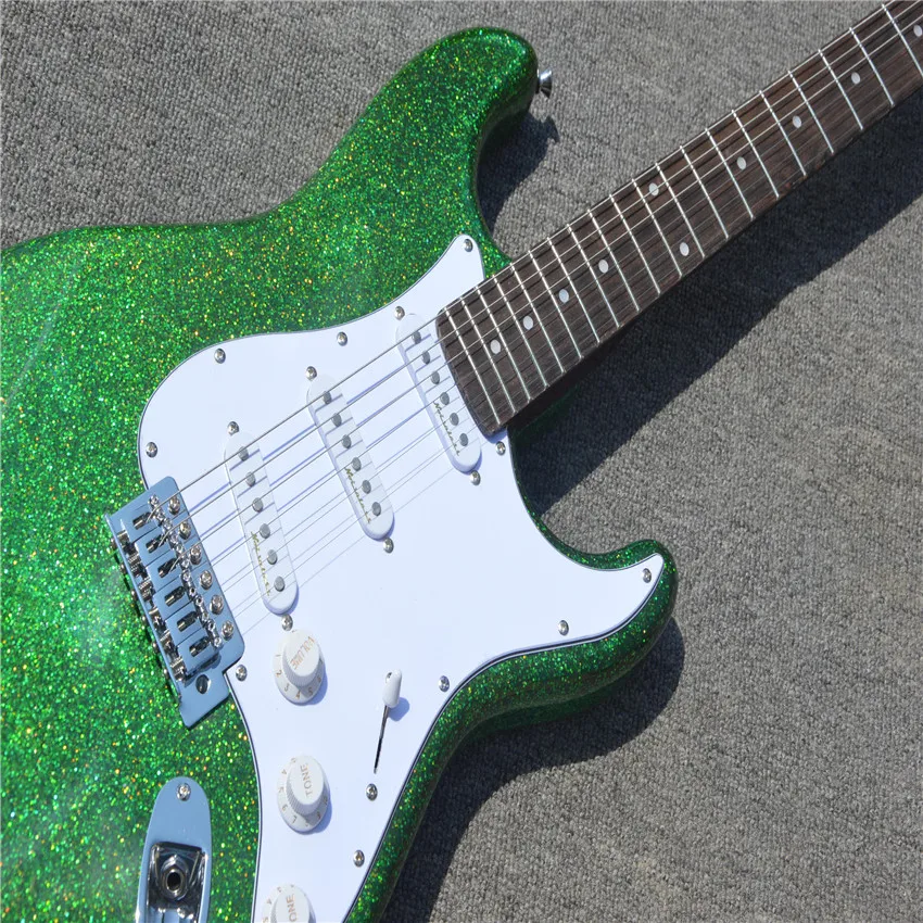 

New product! Electric guitar 6 strings, green particles.