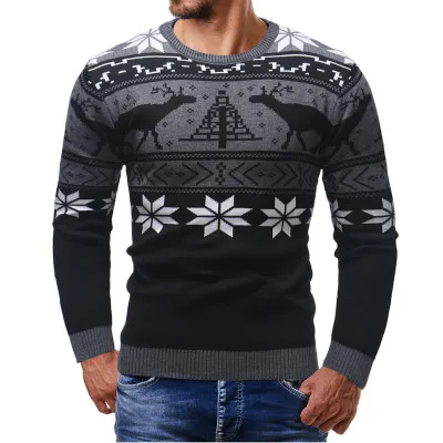 Мужской тонкий модный брендовый свитер для мужчин, кардиган, облегающие вязаные Джемперы, теплый осенний свитер с рождественским оленем, повседневная одежда - Цвет: Черный