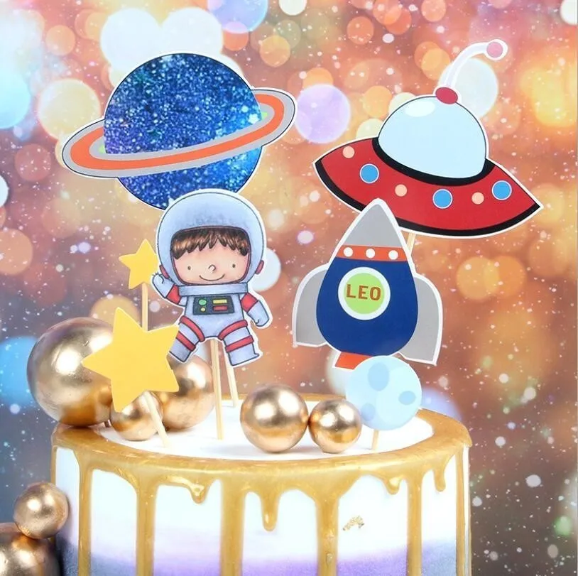 Космический набор, Вселенная Галактика, покрытые фольгой шары космонавты и ракеты, баннеры, воздушные шары на день рождения для мальчиков, детские игрушки, принадлежности для душа - Цвет: cake topper1
