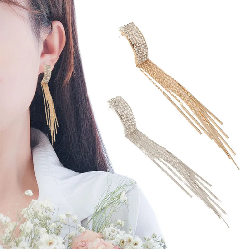 

Fashion Long Crystal Alloy Chain Tassel Dangle Earrings for Women Wedding Drop Earing Brinco Fashion Jewelry Gifts