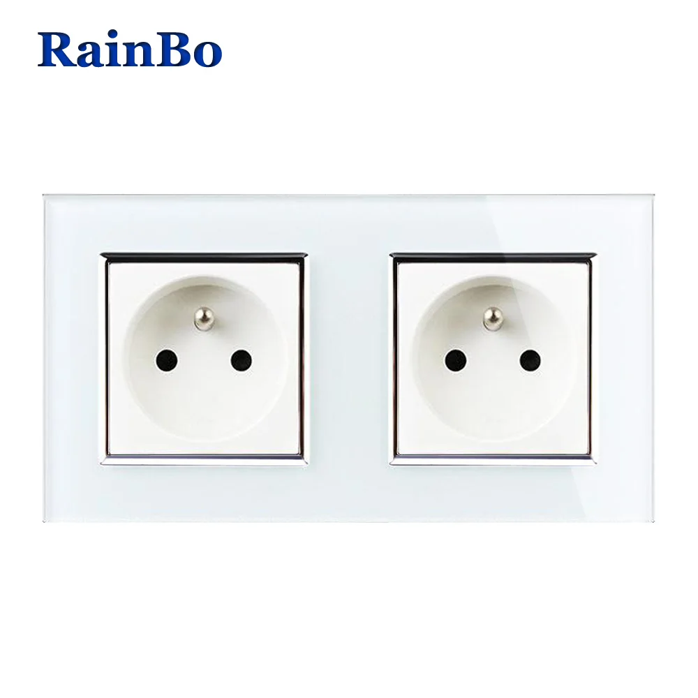 RainBo Wall France Power Socket Glass Panel AC250V  Wall Power Smart Outlet Wall Socket  Free Shipping Manufacture A28F8FW/B