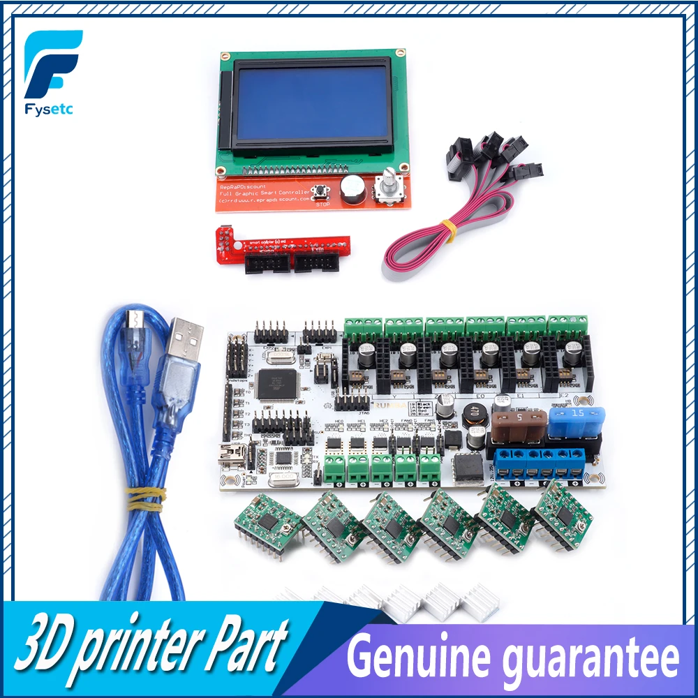 

Rumba+ Board Rumba Plus Motherboard Support 3pc Extruder + 12864 LCD Display Screen + DRV8825 Stepper Motor Driver 6pcs