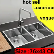 Квартира роскошная кухня ручная раковина двойной паз стандарт сделать блюда 304 нержавеющая сталь Горячая 760x430 мм