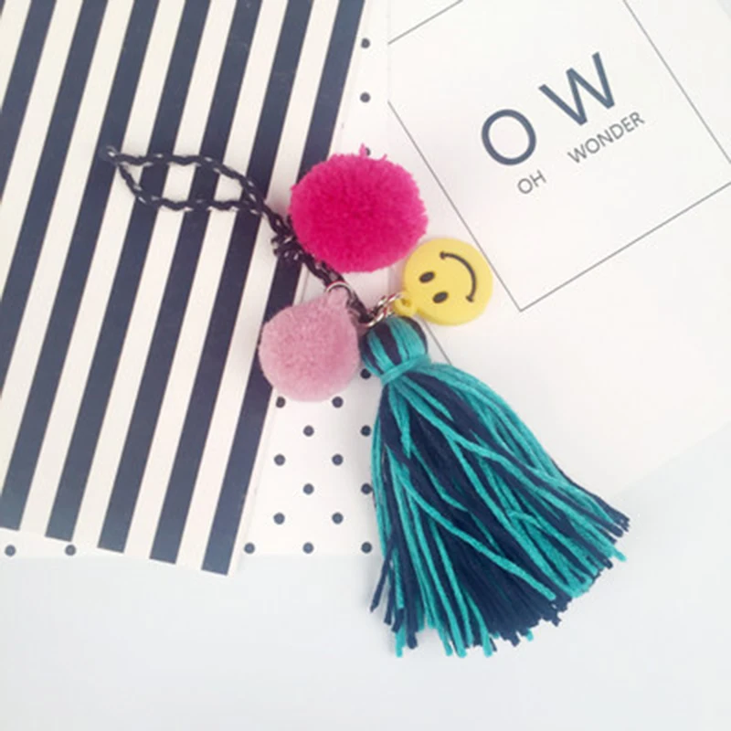 

DoreenBeads Keychain & Keyring Pom Pom Ball Green Blue Colorful Tassel Components 15cm long - 10cm(3 7/8") long, 1 Piece