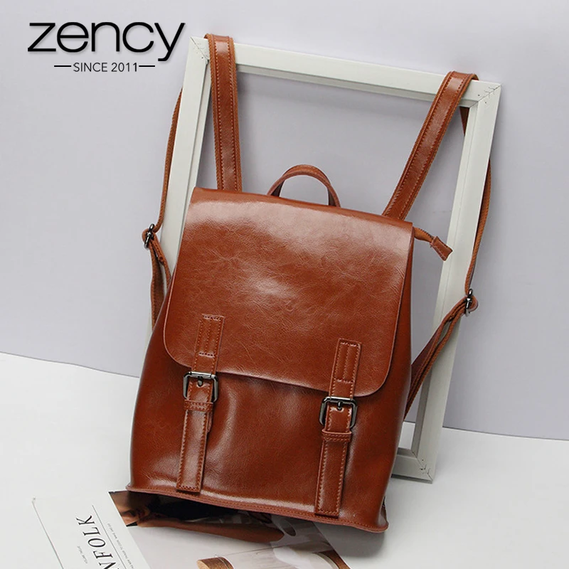 Женский рюкзак Zency из 100% натуральной кожи модный коричневый повседневный для
