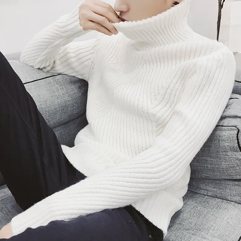 

2019 autumn and winter men's body-trimming thickened high-necklaced sweaters, knitted jerseys, sweaters