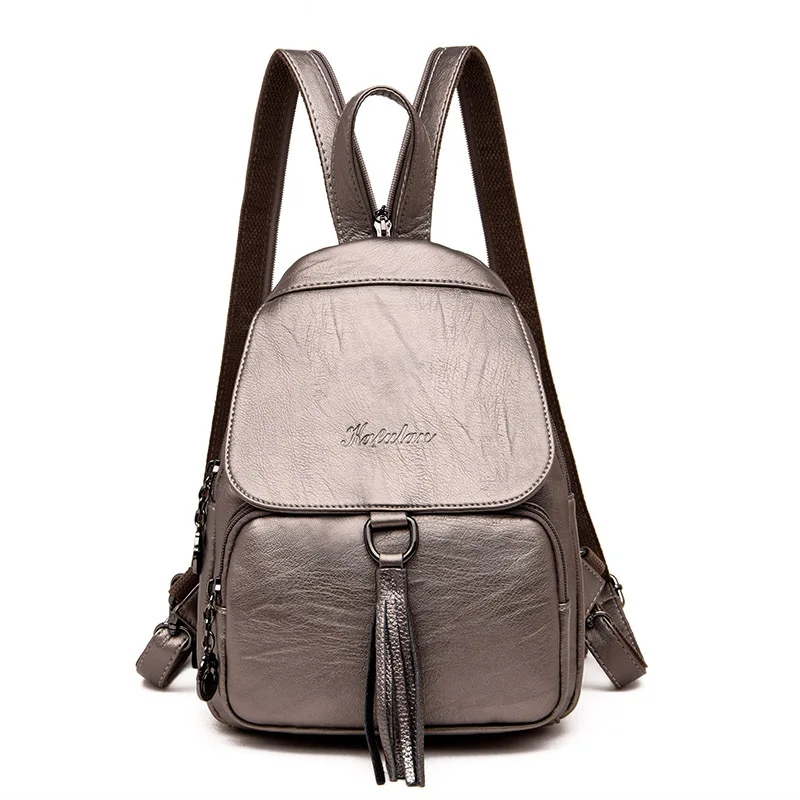 High Quality Leather Women Backpack Tassel Bag Female Travel Backpack School Bags For Teenage ...