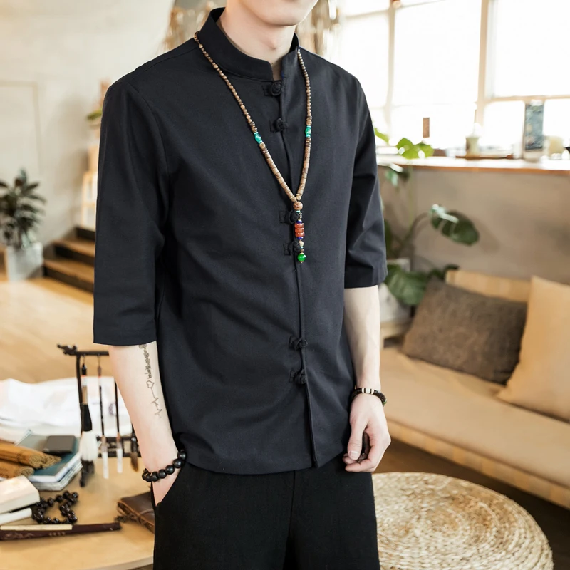 الصيف نمط الرجال نصف كم قميص الرجال الملابس خمر الصلبة عارضة قمصان الرجال س الرقبة طوق الرجعية زر القطن الكتان قمصان الصيف نمط الرجال نصف كم قميص الرجال الملابس خمر الصلبة عارضة قمصان الرجال س الرقبة طوق الرجعية زر القطن الكتان قمصان