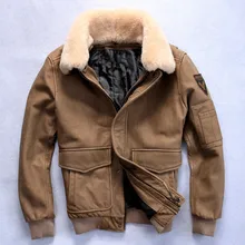 FREIES VERSCHIFFEN 2017 Männer Braun Air Force Flight Lederjacke Wolle Kragen Echtem Rindsleder Kurze Männer Winter Aviator Russischen Mantel