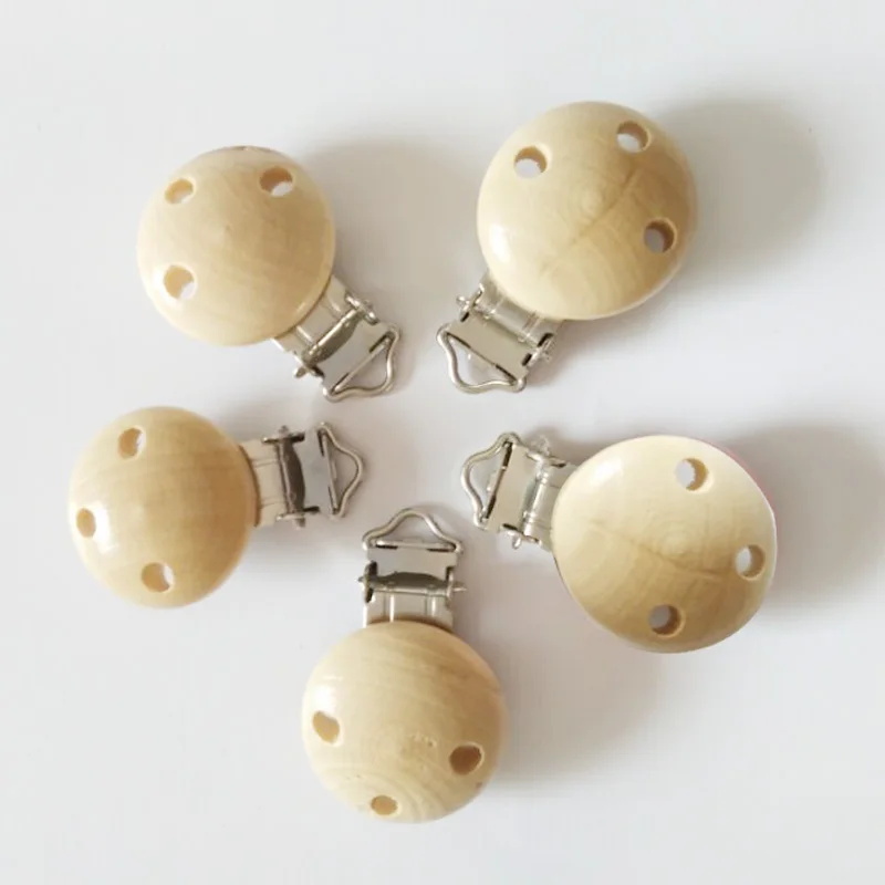 

5Pcs Round Metal Wooden Baby Pacifier Clips Holders Cute Infant Soother Clasps Holders Baby Pacifier Holder Clips 4.5x2.8CM