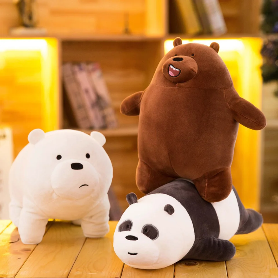 

30CM Kawaii Three Bare Bears Plush Toys Stuffed Panda Doll Soft Animal Grizzly Cartoon Anime Children Gifts