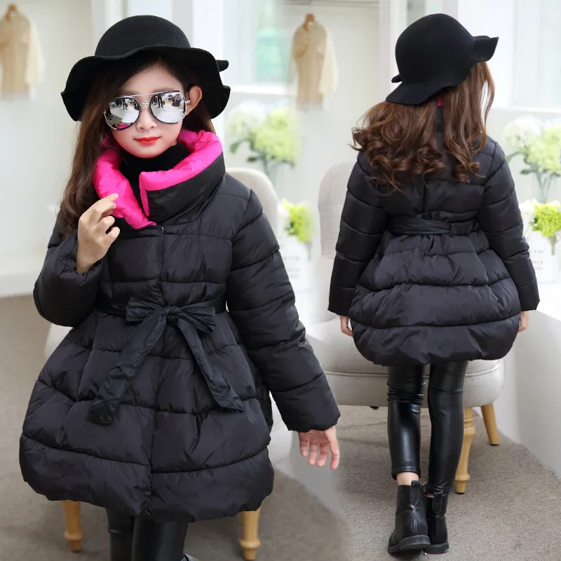 Корейские куртки для девочек одежда Детские хлопковые парки с бантом детские