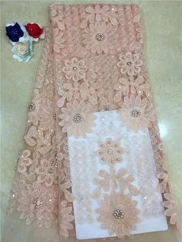 

2019 African lace fabric embroidery Nigeria bride lace production quality French mesh pearl edge fabric women's wear-XCXP12