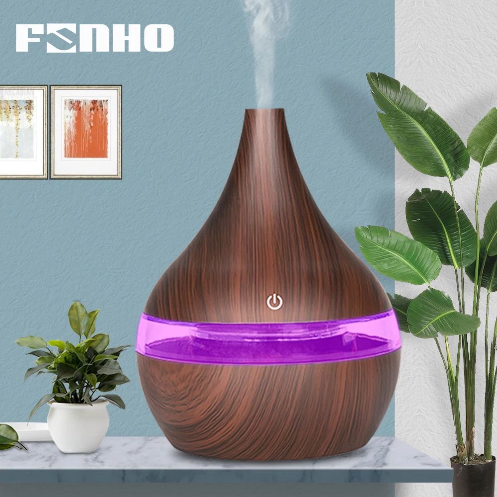 

FUNHO 300ml Wood USB Humidifier Aromatherapy Oil Diffuser Cool Mist With Color LED Lights Essential Oil diffuser Waterless Air