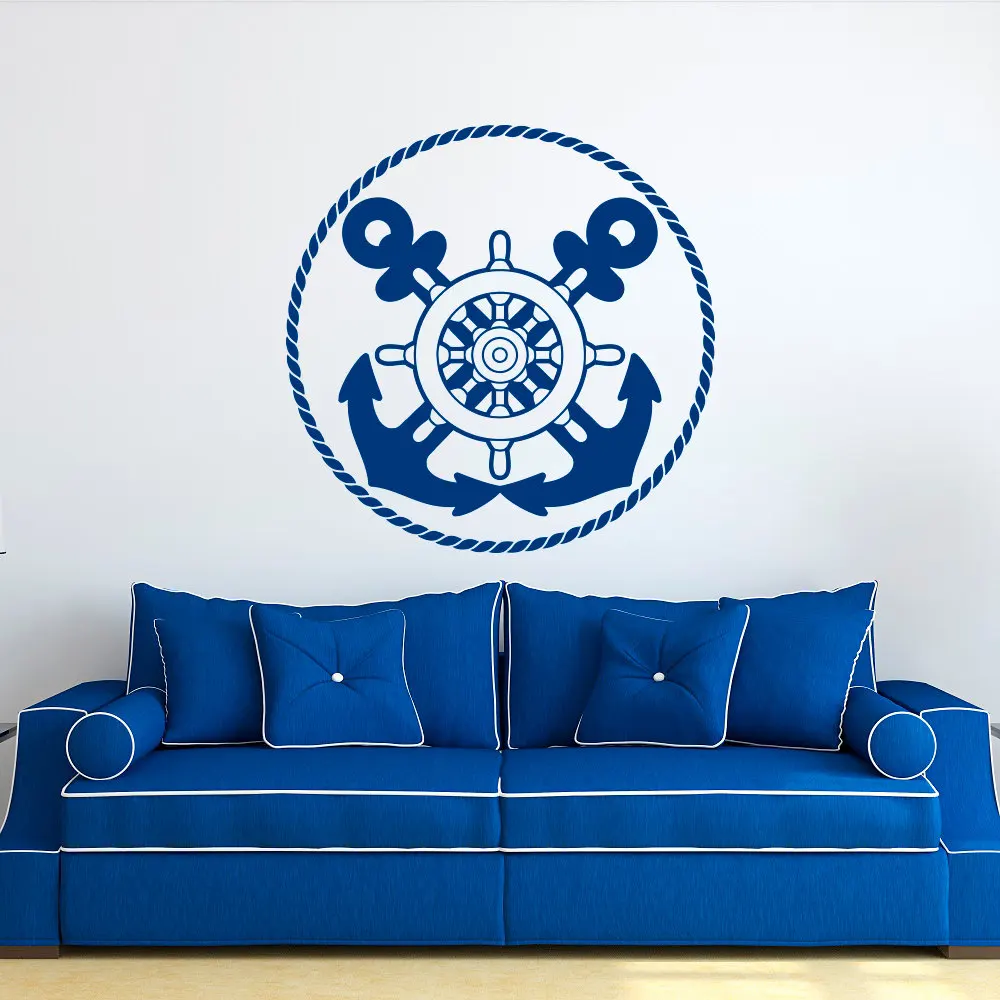 Nautical Wall Decal Anchors Stickers Ship Wheel Decor Blue Wall