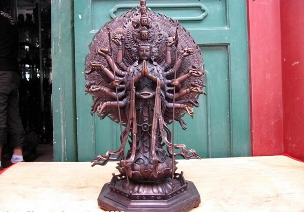 

song voge gem S1483 Tibet Pure Bronze 1000 Arm Hands Armed Avalokitesvara Kwan-Yin Buddha