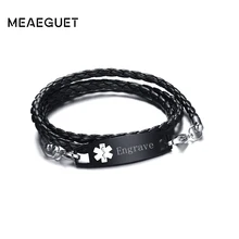 Meaeguet черный браслет из искусственной кожи, медицинский браслет, гравировка и лазер, персонализированный браслет из нержавеющей стали